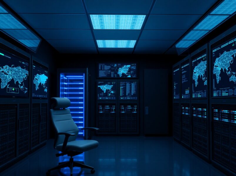 Secure government data center control room with AI server infrastructure for NSA's Anthropic Mythos operations