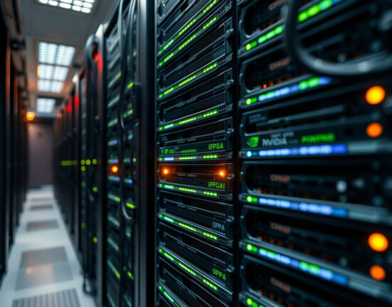 Nvidia GPU accelerators in a data center server rack, illustrating AI hardware demand