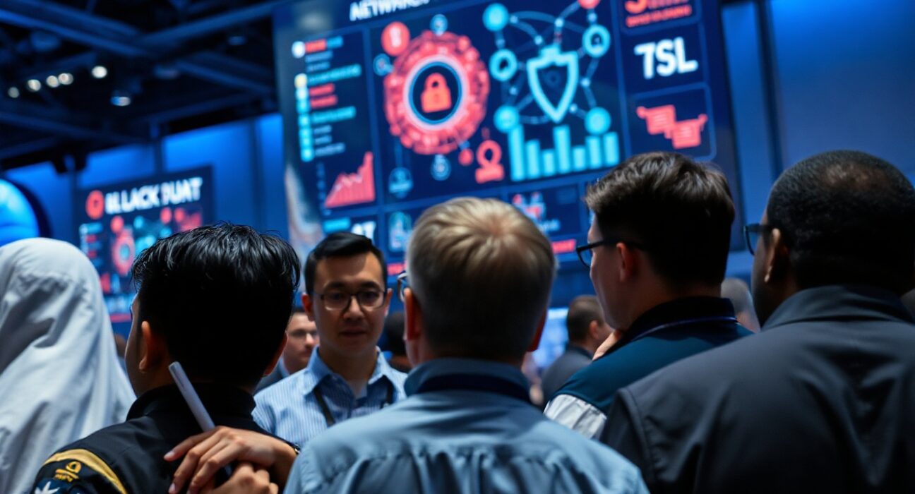 Cybersecurity professionals discuss AI security proposals at a conference, representing the Open Secure AI Alliance's SAFE working group.