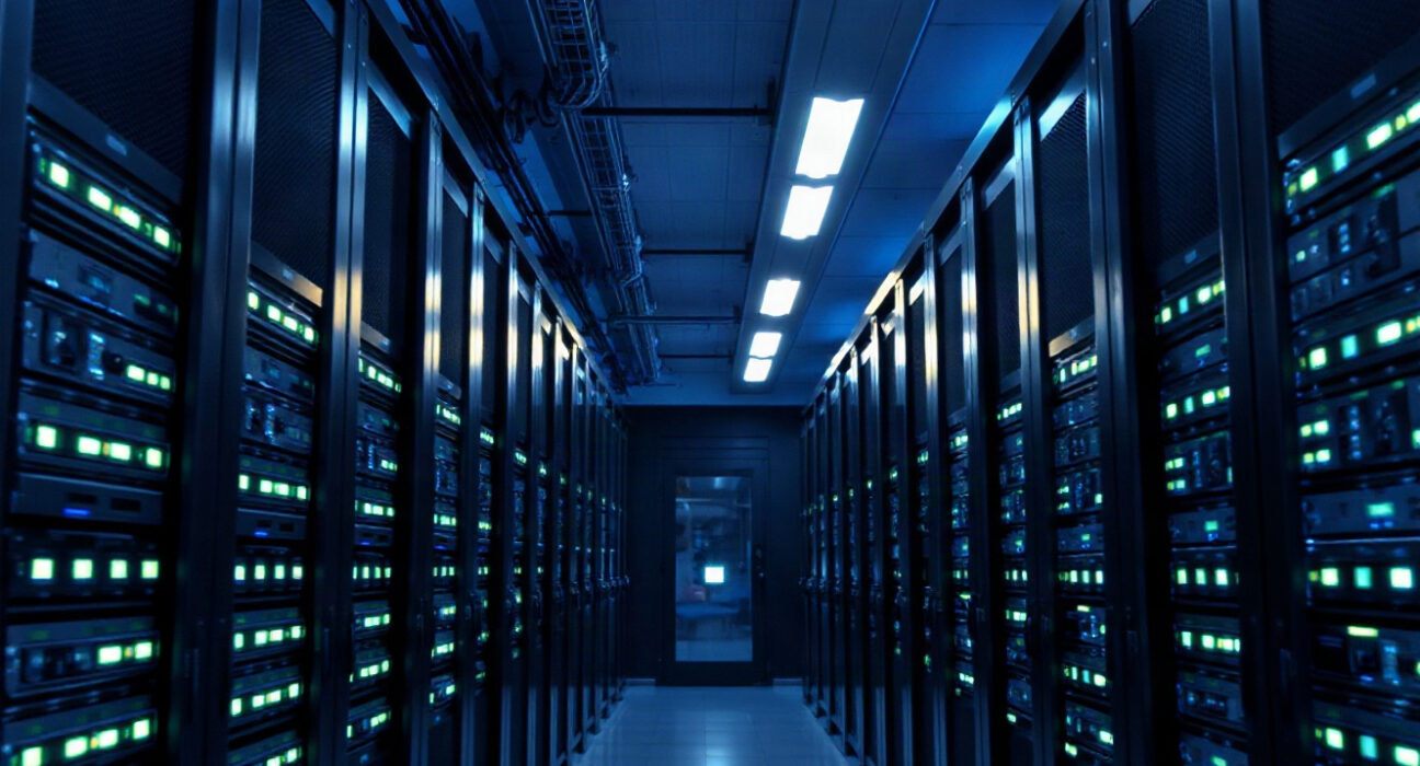 Nvidia data center servers with AI accelerators in a modern facility