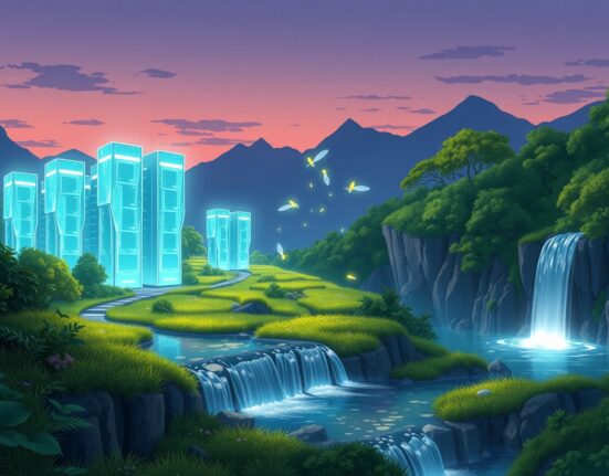 Nvidia Q4 revenue growth visualized through futuristic data center architecture in natural setting