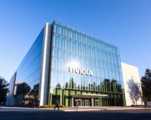 Exterior of Nvidia headquarters in Santa Clara, California, on a sunny day.