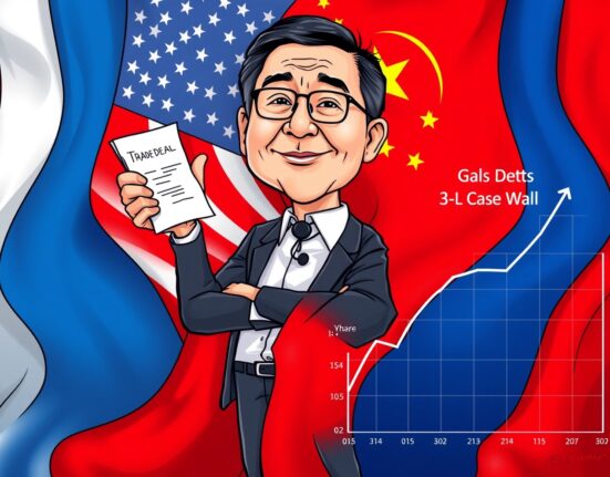 Cartoon illustration of Nvidia CEO Jensen Huang confident about a US-China trade deal but acknowledging zero Nvidia US-China trade sales.