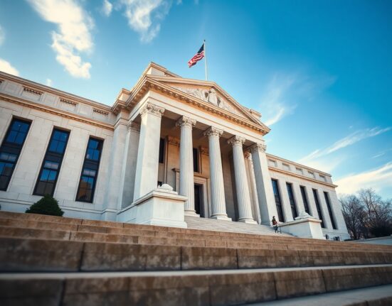 Federal Reserve building in Washington, D.C., on a clear day, representing the central bank's economic surveys.