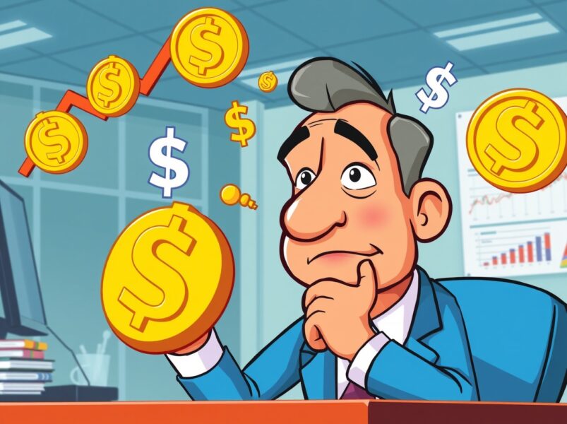 Central banker considering short-term rate cut decision with cryptocurrency symbols