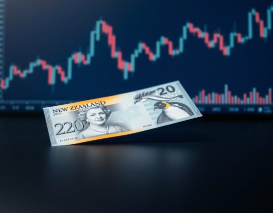 New Zealand Dollar banknote on financial chart background representing currency decline