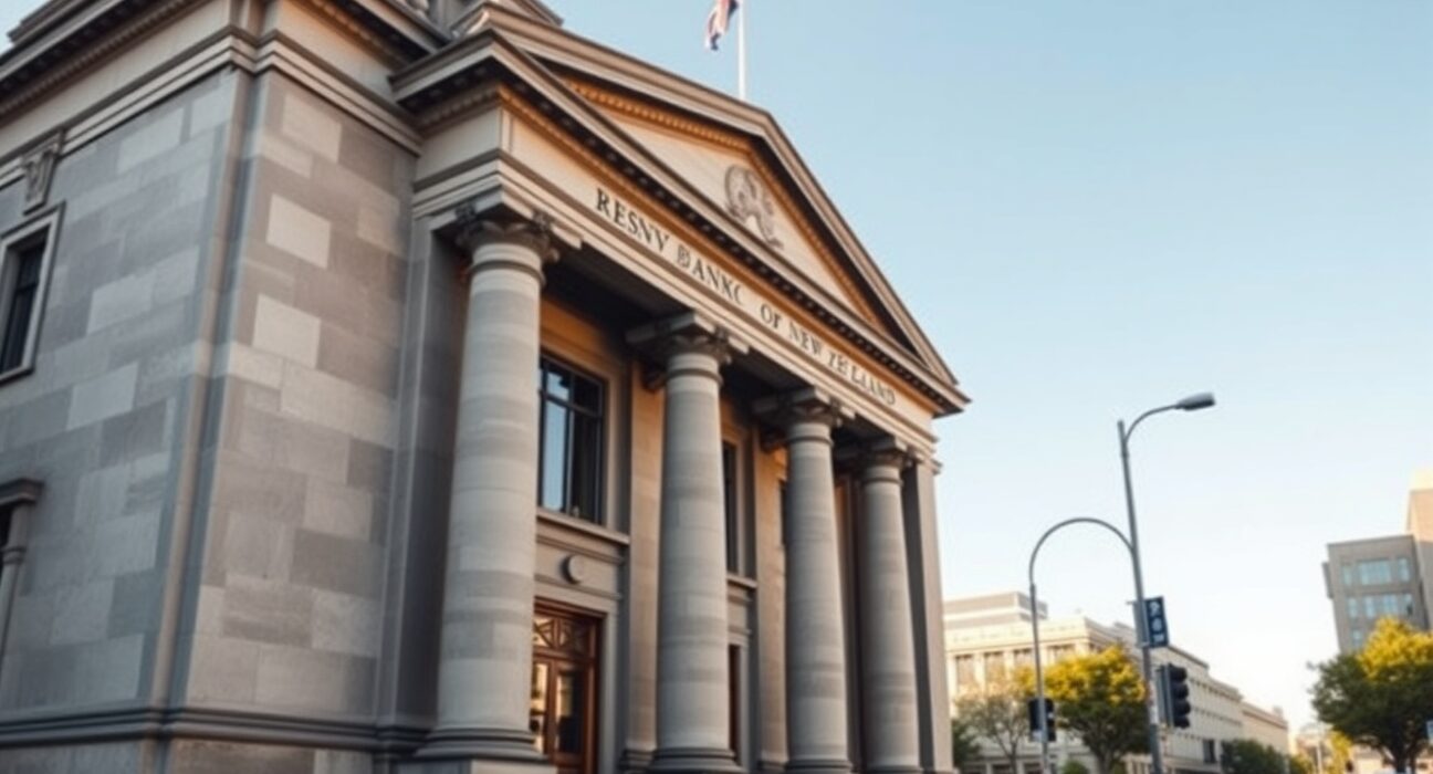 Reserve Bank of New Zealand building in Wellington, symbolizing NZD monetary policy and RBNZ stance against supply-shock rate hikes.