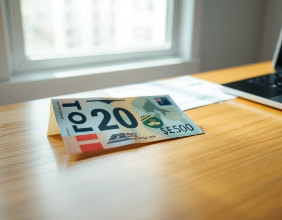New Zealand Dollar banknote on desk with upward chart in background