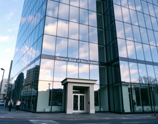 Reserve Bank of New Zealand building in Wellington on a sunny morning