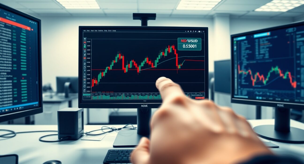 Forex trading chart analysis showing NZD/USD price pressure near 0.5800 level.