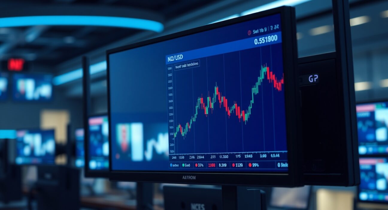 NZD/USD currency pair chart showing bullish momentum towards 0.5900 amid US Dollar weakness and US-Iran tensions.