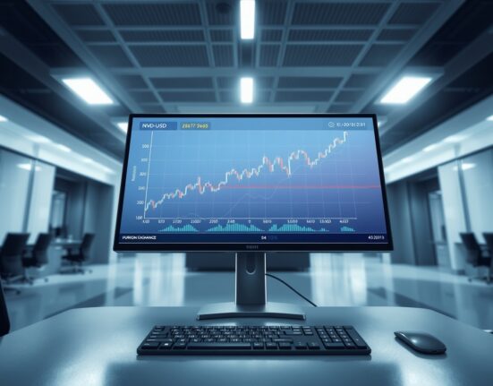 NZD/USD currency chart rising on a trading desk monitor following Trump's Middle East remarks.