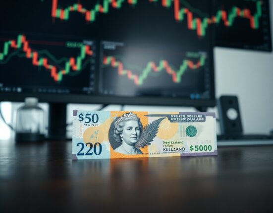 New Zealand Dollar and US Dollar banknotes side by side on a desk, representing currency market movements.