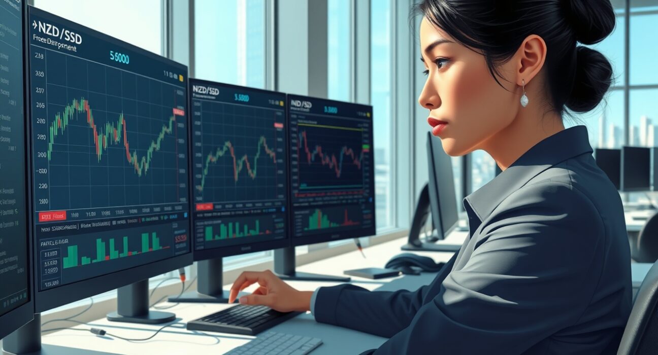 Financial analyst monitors NZD/USD currency pair approaching 0.5800 level during safe-haven market conditions.