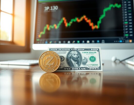 NZD/USD edges higher on a forex chart, reflecting softer US Dollar and RBNZ policy support