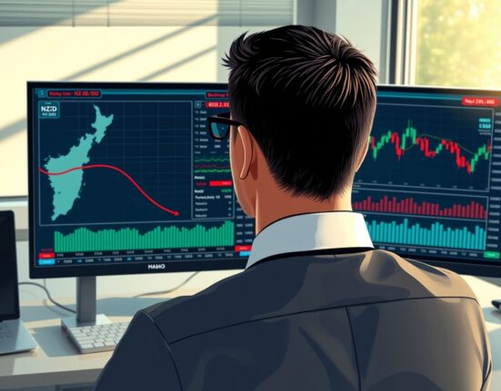 NZD/USD forex chart analysis showing decline amid Middle East conflict and New Zealand economic data