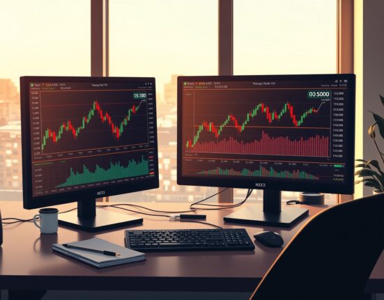 NZD/USD forecast analysis showing trading desk with currency charts below 0.5900 level