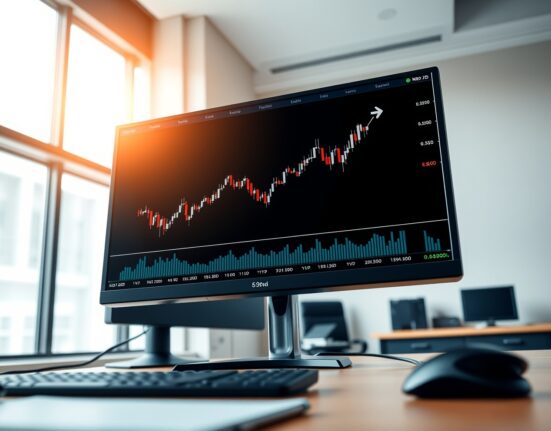 NZD/USD forex chart analysis showing bullish trend on a professional trading monitor.