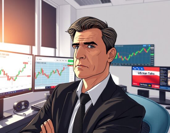 Financial analyst monitoring NZD/USD price movements during US-Iran diplomatic negotiations