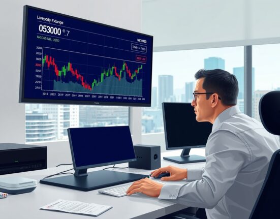 Financial analyst monitoring NZD/USD forex chart ahead of US jobs data release.