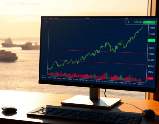 NZD/USD gains ground above 0.5850 on Iran Strait proposal, chart showing upward trend with geopolitical backdrop