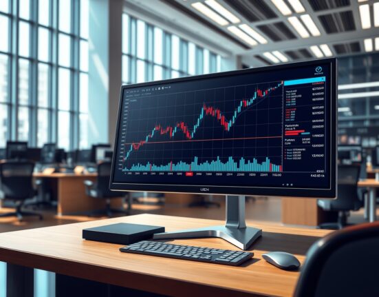 NZD/USD forex chart showing an upward trend on a trading desk monitor, representing the currency's recent surge.