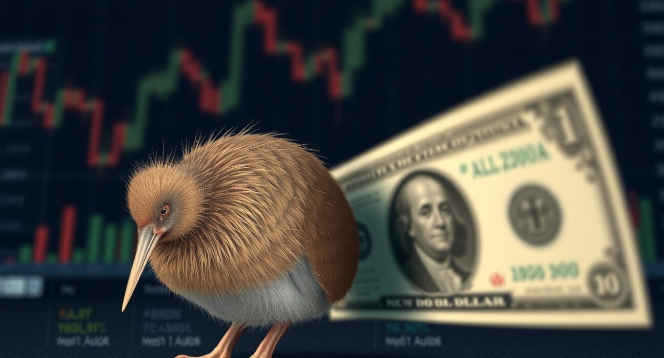 NZD/USD currency pair analysis showing kiwi dollar strength against US dollar amid risk aversion