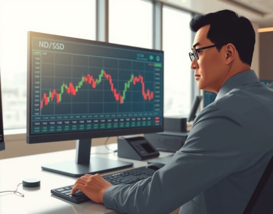 Financial analyst monitors NZD/USD forex chart showing price near 0.5850 amid economic data releases.