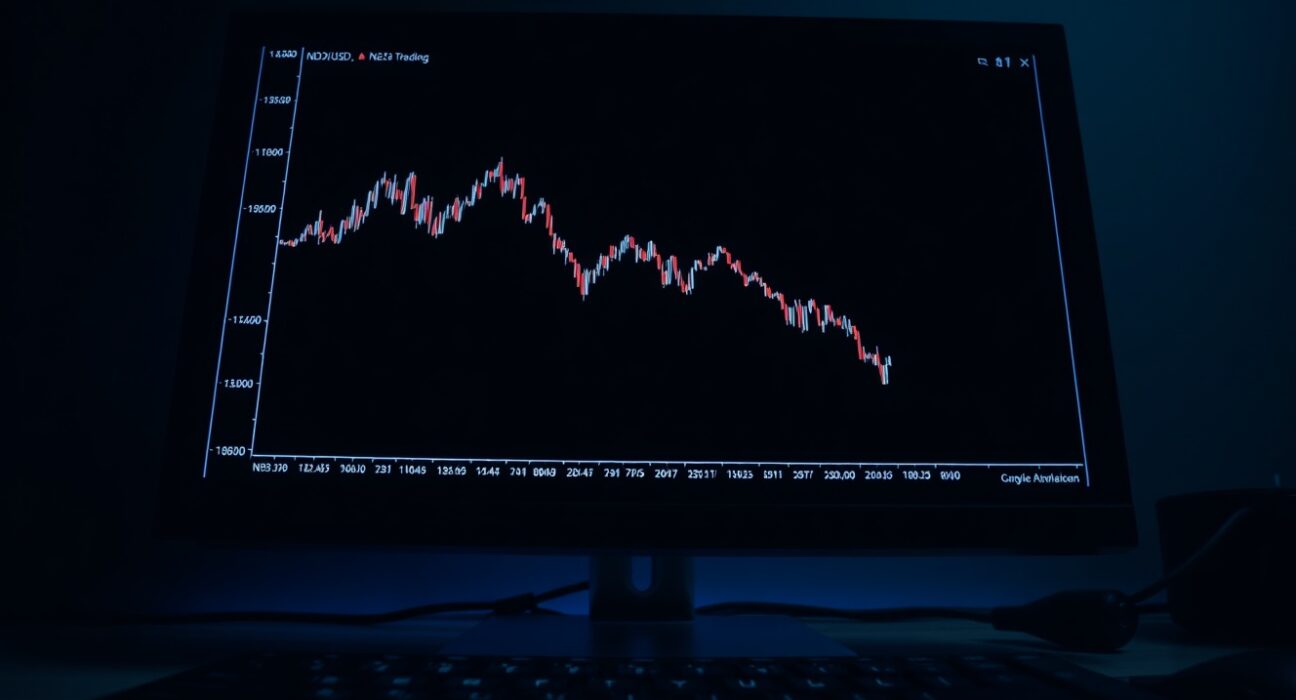 NZD/USD price chart showing bearish decline near 0.5650 level on trading screen