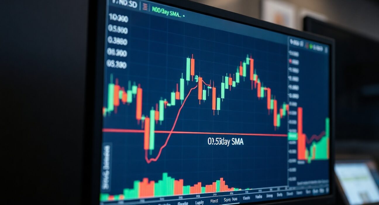 Forex trading chart showing NZD/USD price action near 0.5850 resistance and 100-day SMA
