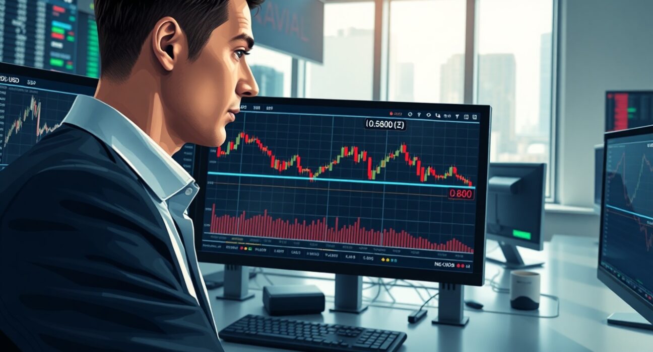 Financial analyst monitoring NZD/USD forex charts as the pair breaks below critical 0.5800 support level.