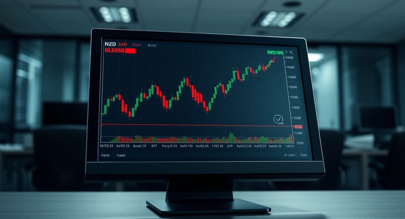 NZD/USD forecast analysis showing Kiwi dollar's price movement on a financial trading chart.