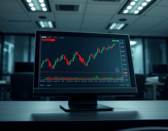 NZD/USD forecast analysis showing Kiwi dollar's price movement on a financial trading chart.