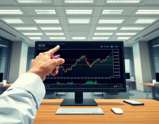 NZD/USD currency chart showing an unexpected rally on a financial trading desk monitor.