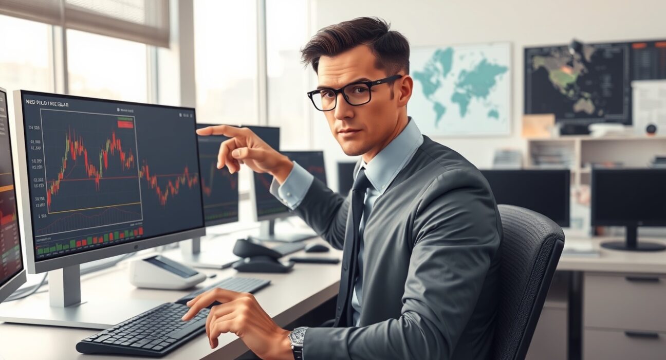 Financial analyst examining NZD/USD currency charts with RBNZ monetary policy data