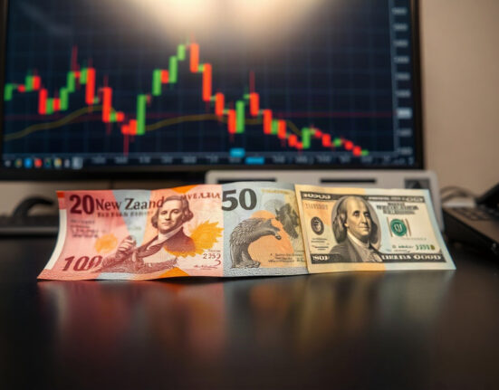 New Zealand and US dollar banknotes side by side, symbolizing the NZD/USD exchange rate.