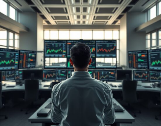 Forex trader analyzing NZD/USD rebound on trading desk monitors during market volatility.