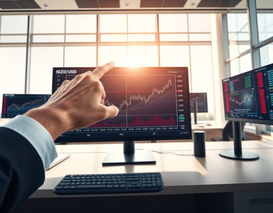 NZD/USD forex trading analysis showing currency pair rebound on trading desk monitors