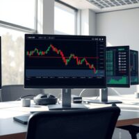 NZD/USD forex chart showing rejection from 200-day moving average on trading desk monitors