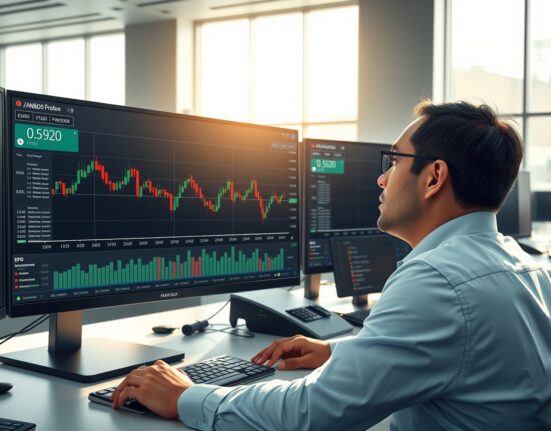 Professional forex trader analyzing the NZD/USD currency pair chart showing resistance at 0.5920.