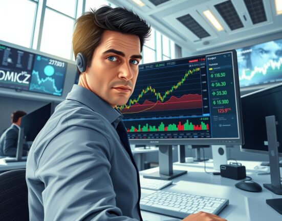 Professional trader analyzing NZD/USD currency pair movement on trading desk monitor