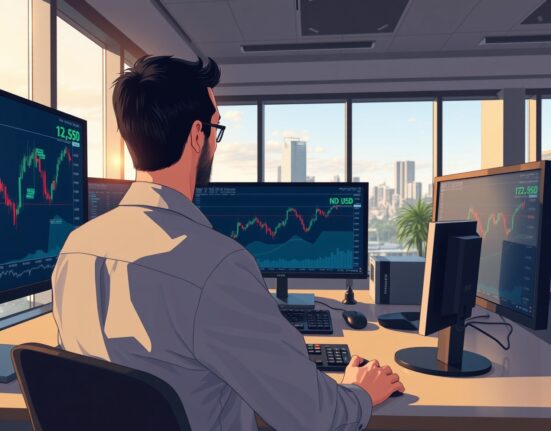 Forex trader analyzing NZD/USD currency pair charts following US-Iran ceasefire news