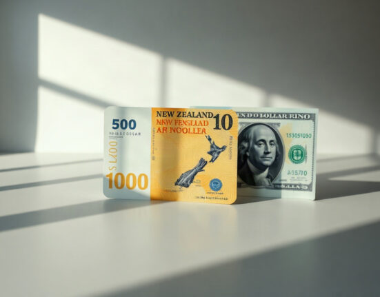 New Zealand dollar and US dollar banknotes side by side on a neutral background