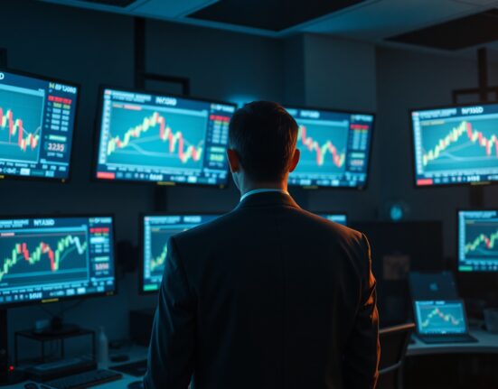 Forex trading desk showing NZD/USD charts with trader analyzing market data