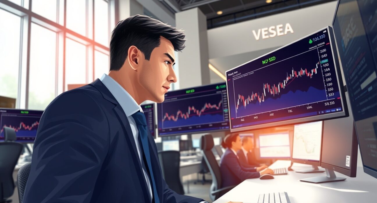 Professional trader analyzing NZD/USD currency movements amid geopolitical market shifts