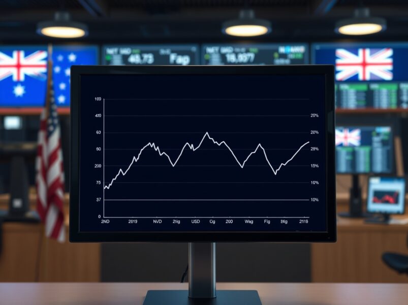 NZD/USD exchange rate chart weakening ahead of Fed rate decision, illustrating forex market tension.