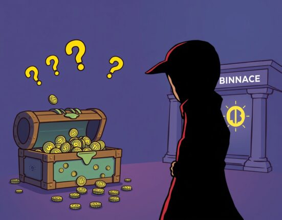 A cartoon illustration showing lingering suspicion around Ocean Protocol and alleged FET movements, highlighting investor concern.