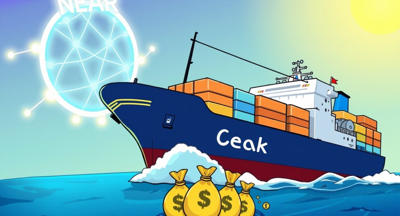 OceanPal's strategic NEAR Protocol investment visualized as a ship sailing towards a digital network with a substantial capital raise.