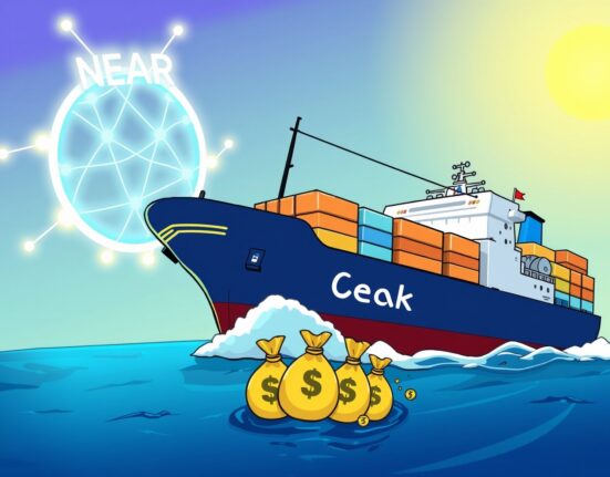 OceanPal's strategic NEAR Protocol investment visualized as a ship sailing towards a digital network with a substantial capital raise.