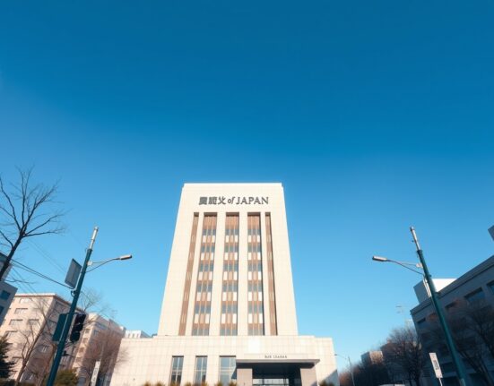 Bank of Japan headquarters building in Tokyo on a clear day